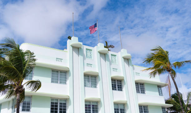 istock Architectural building. Art deco. Architectural district Art Deco. Modern building of Miami beach. Ocean drive. Miami Beach in Ocean Drive Florida. Art Deco building architecture. American building 2197234573