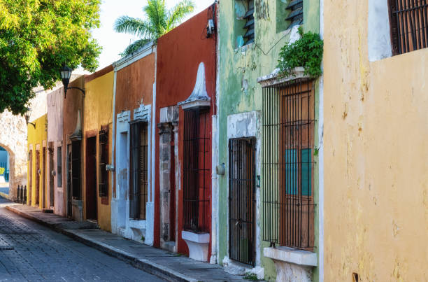 istock Colorful buildings down a street in Campeche, Mexico 2197237456