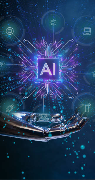 robot hold futuristic AI chip