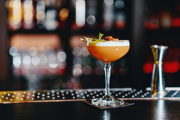 Refreshing drink on a bar counter stock photo