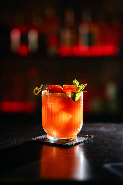 istock Drinking glass with a refreshing drink on a bar counter 2197246107
