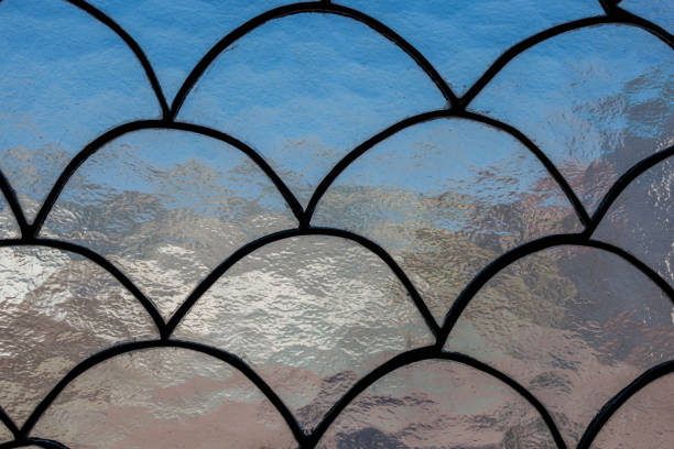 the pattern on the window glass, opaque glass. frosted glass and wave decorative patterns