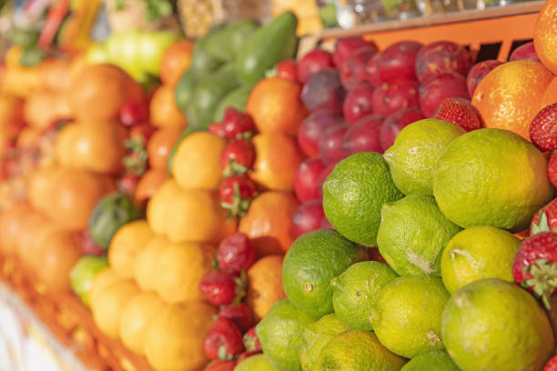 Fruit displayed for sale at a market in Marrakech, Morocco.
