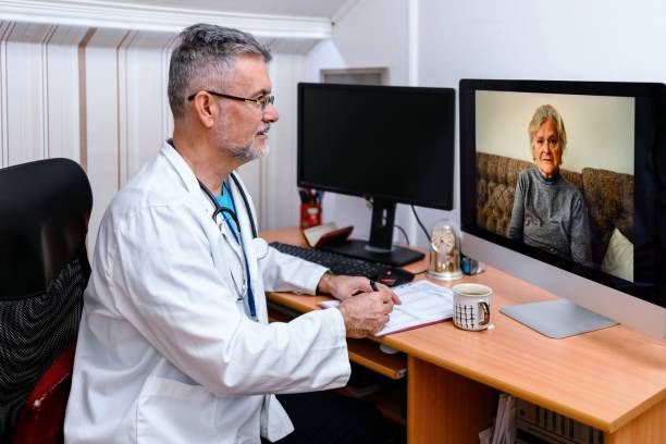 istock Elderly medical care online video call 2197251652