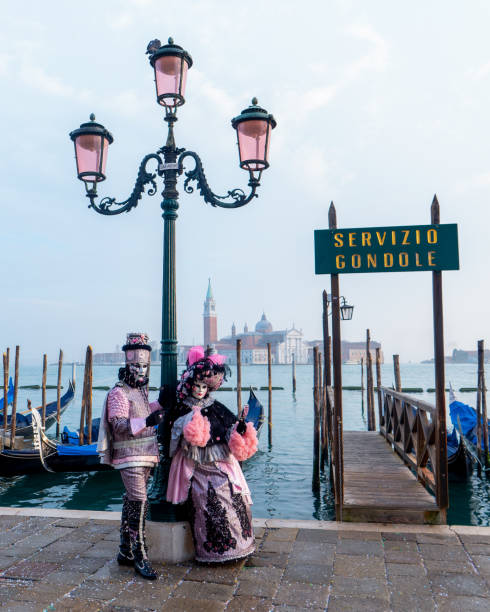 Venice, Italy, Europe, 2022 : People in costumes during the Venice carnival