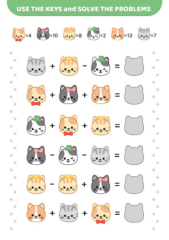 Gato Math Game Vetores de Use As Teclas E Resolva Os Problemas Rostos De Gatos Jogo De ...