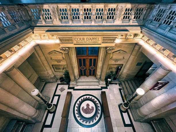 Paris, France - January 27, 2025. Interior view of the corridors of the Paris Court of Cassation in the heart of the historic Paris courthouse on the Île de la Cité.