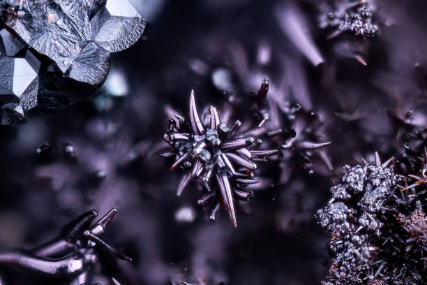 Goethite spiky crystals. Specimen from Clara mine, Oberwolfach, Germany. Micro photography extreme close-up. microscope mineral crystal photography for Scientific use.