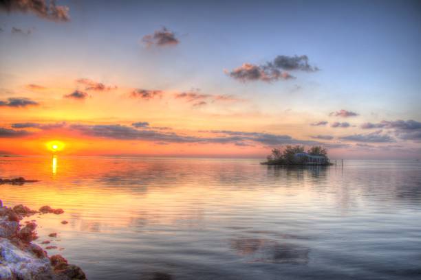 Sunset in The Florida Keys Looking at Private Island