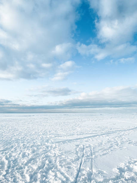 istock Huge frozen lake covered with thick snow. 2197261548