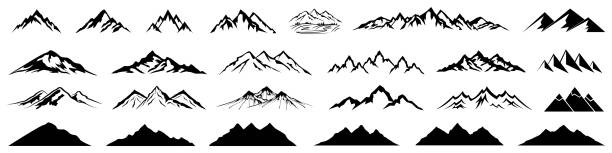 ilustrații de stoc cu creasta muntelui cu multe vârfuri așezate, silueta muntelui - mont blanc