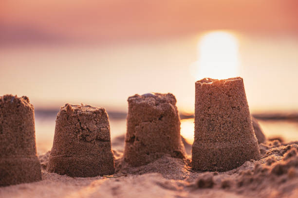 Sand castle at the seaside beach