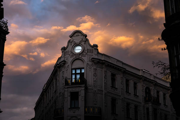 A mysterious baroque house with a picturesque sky in Brno