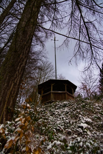 istock A rustic wooden gazebo sits atop a snowy hill 2197268953