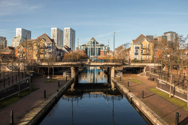 View across the canal at Salford quays Manchester, UK