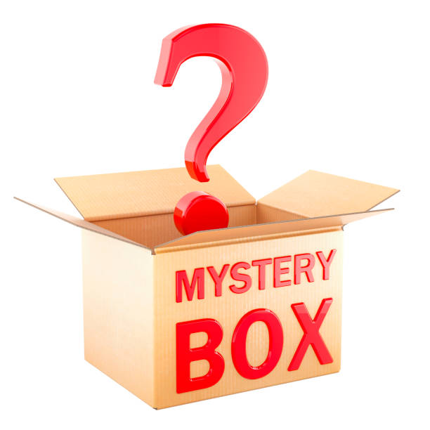 istock Mystery Box, cardboard box with a question mark and mystery box inscription. 3D rendering 2197276478