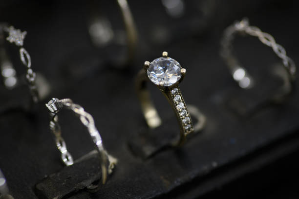 istock Close-Up of a Silver Solitaire Ring with Diamond 2197284210