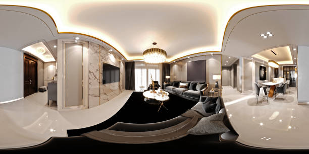 istock 360 degrees view modern living room and dining space, 3d render 2197293074