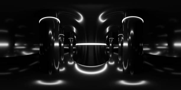istock dark empty abstract futuristic room with a central column 360 panorama vr environment map 2197299969