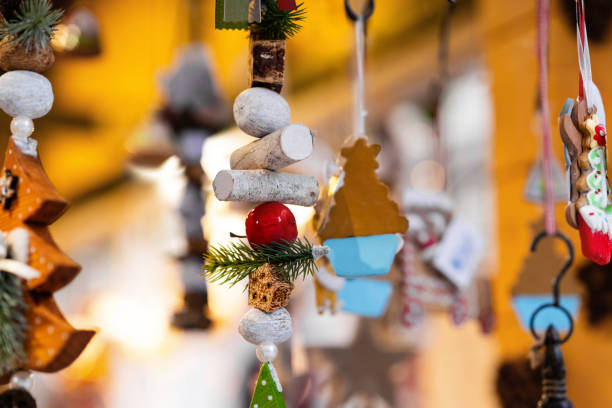 istock Hanging Christmas Ornaments with Natural Elements and Gingerbread Figures 2197302066