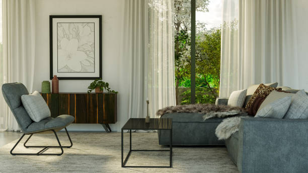 istock Large luxury modern bright interiors Living room mockup illustration 3D rendering image 2197307694