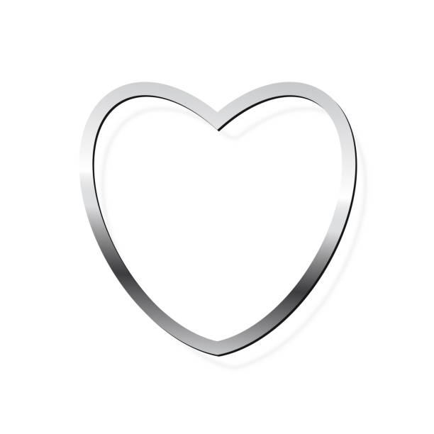 istock Silver heart photo frame on white background. Steel game button. Blank space for picture, painting, card. 3d realistic chrome empty template vector illustration. Simple object mockup 2197308192