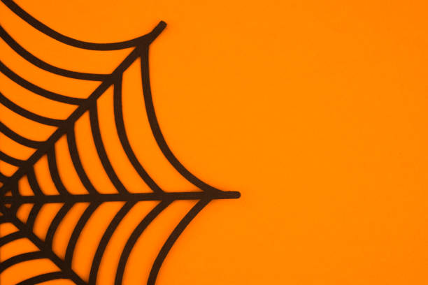 istock Black spider web design on bright orange background for Halloween decoration ideas 2197309927