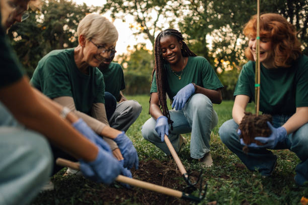 istock Group of volunteers planting a tree in the park 2197310657