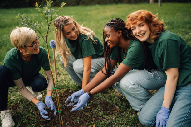 istock Group of volunteers planting a tree together 2197310674