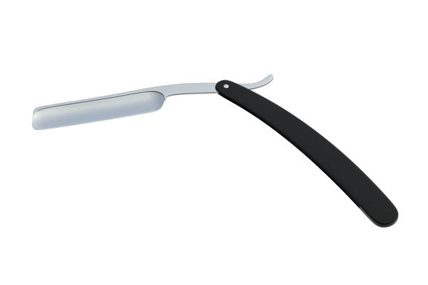 istock Open straight razor for shaving isolated on white background. Barber tool. Barbershop accessory. 3d render 2197320232