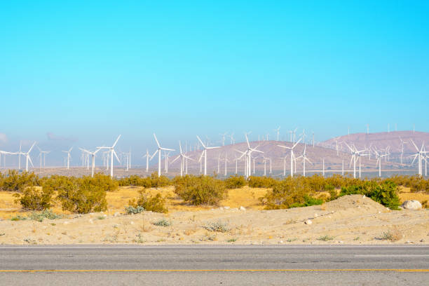 istock Windmill farm landscape in Palm Springs, California with copy space 2197332904