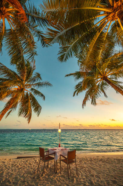 istock Romantic sunset dinner on the tropical paradise beach 2197343846