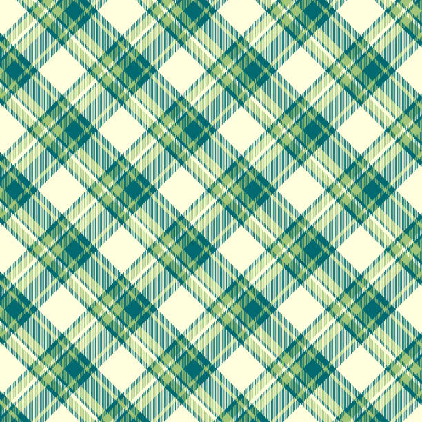 istock A tartan plaid seamless pattern with teal, cream, and light green colors. The design features intersecting lines and squares. 2197346425