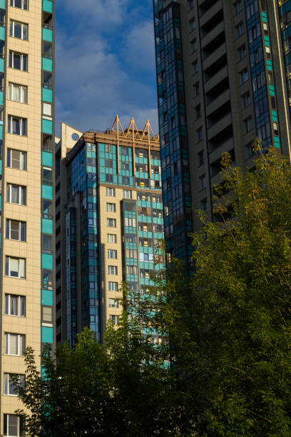 istock Modern apartment buildings on the river bank 2197348217