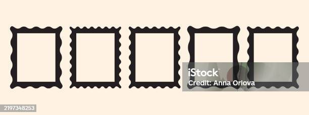 Rectangle Frame Curvy Rectangle Retro Wavy Frames Set Trendy Curved Borders Modern Graphic ...