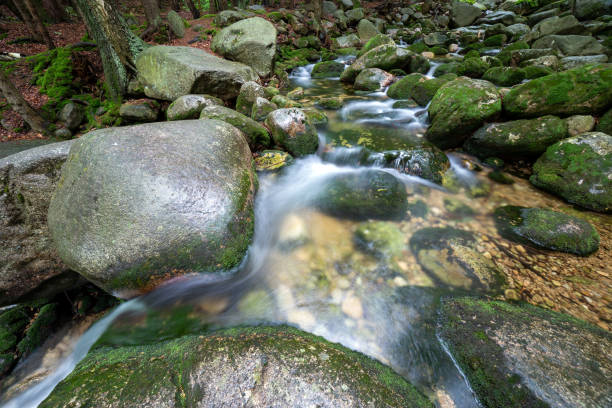 Slates rocks underneath shallow rippled water in Broughton-in-Furness, Lake District.