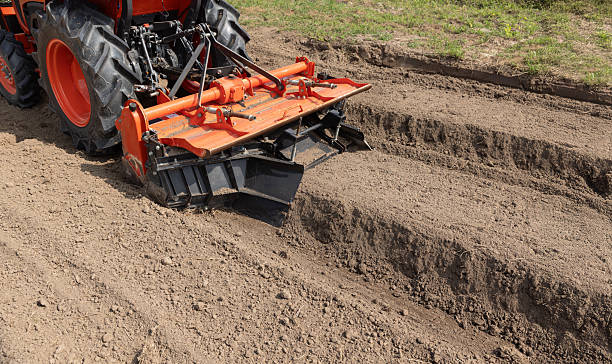 istock Farm tractor equipment for making raised garden bed rows. 2197352608