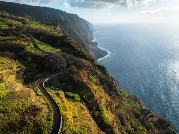 Idyllic coastal road above the West side cliffs of Madeira.