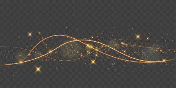 istock Light sparkle glitter shine glow with golden wavy light trails, glowing particles, and sparkling effects on a transparent background. 2197356148