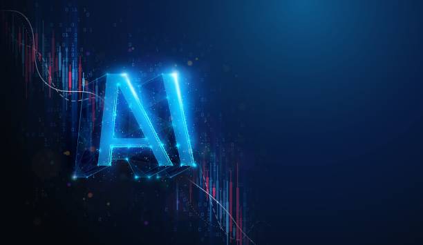istock Lowpoly AI Over Stock Market Crash Chart. Abstract geometric illustration on artificial intelligence technology industry business evaluation economics concept by wireframe mesh on blue background 2197359694