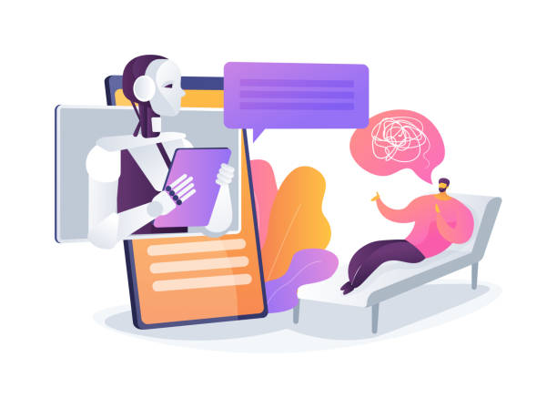 ai zdrowie psychiczne chatbot abstrakcyjna koncepcja ilustracja wektorowa. - terapia niekonwencjonalna stock illustrations