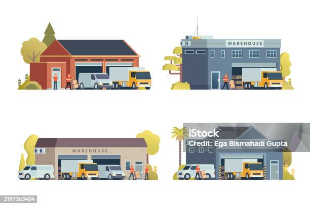 Warehouse Building Set Warehouse Building Vector Illustration Set And Bundle With Logistic ...