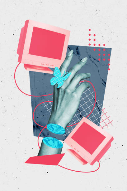 istock Composite trend artwork sketch image photo collage of anonymous appear huge hand fragment gesture hold butterfly computer monitor display 2197369273