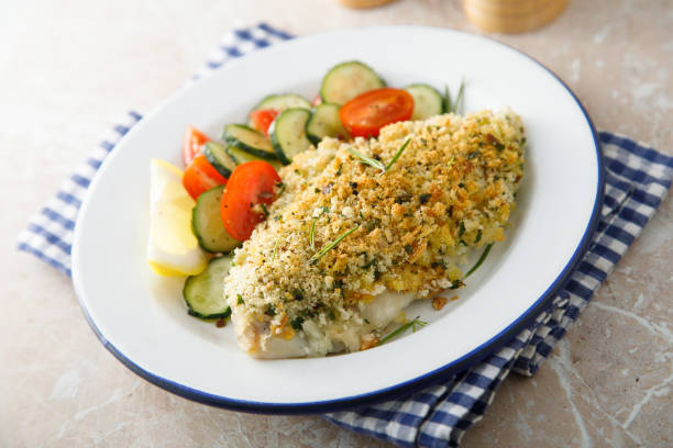 istock White fish fillet with garlic crumbs 2197369349