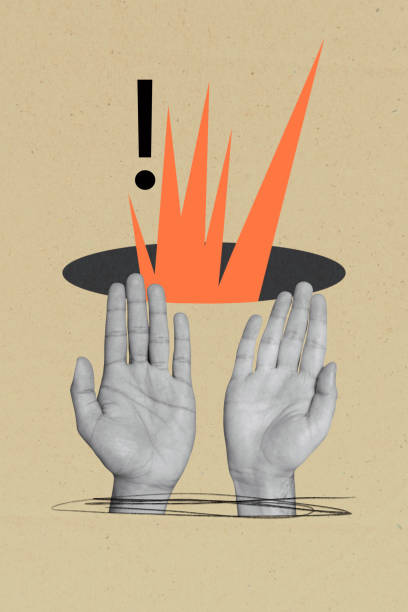 istock Creative art sketch image collage of hand show fire flame firefighter danger exclamation mark symbol rescuer alert palms 2197369810