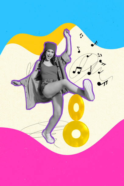 istock Trend template sketch design 3D photo collage of silhouette young lady dance disk data weekend nightclub entertainment party leisure notes 2197372917