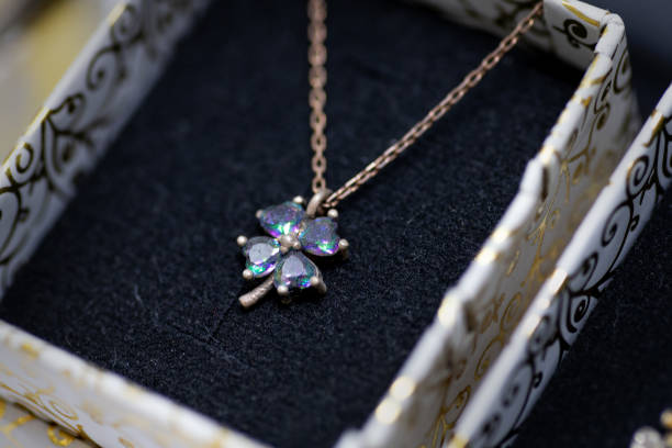 Silver four-leaf clover pendant necklace close-up