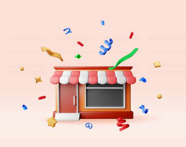 istock 3d store shop with window and door in confetti 2197377557