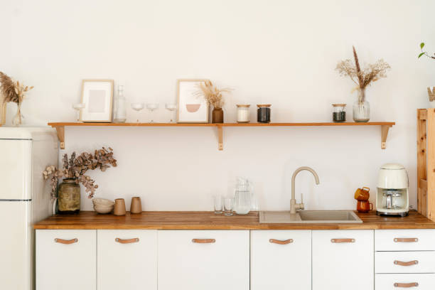 istock Modern boho kitchen interior with minimalist design in an apartment 2197377676