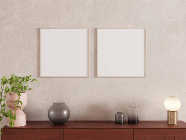 istock Minimalist Mockup Frame on Wooden Sideboard 2197379634